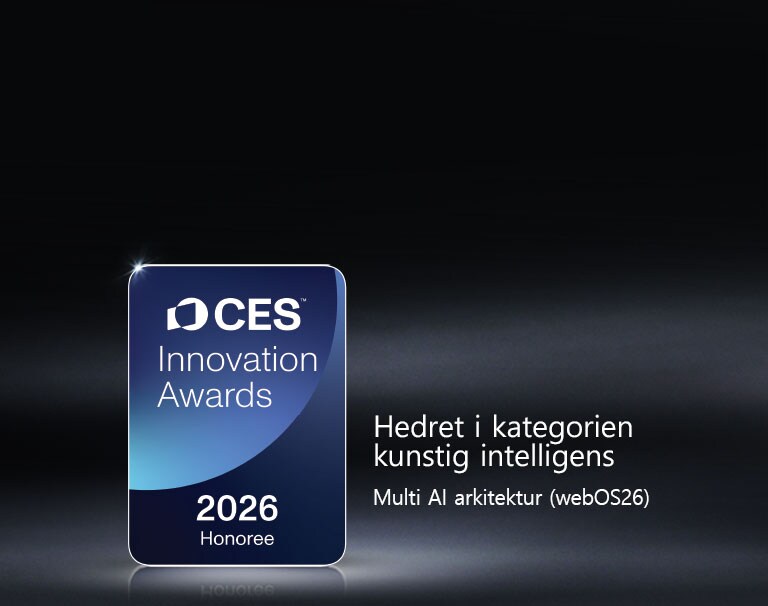 Merket «Hedret i CES Innovation Awards 2026» vises på en mørk bakgrunn. Multi AI arkitektur er anerkjent i kategorien kunstig intelligens.