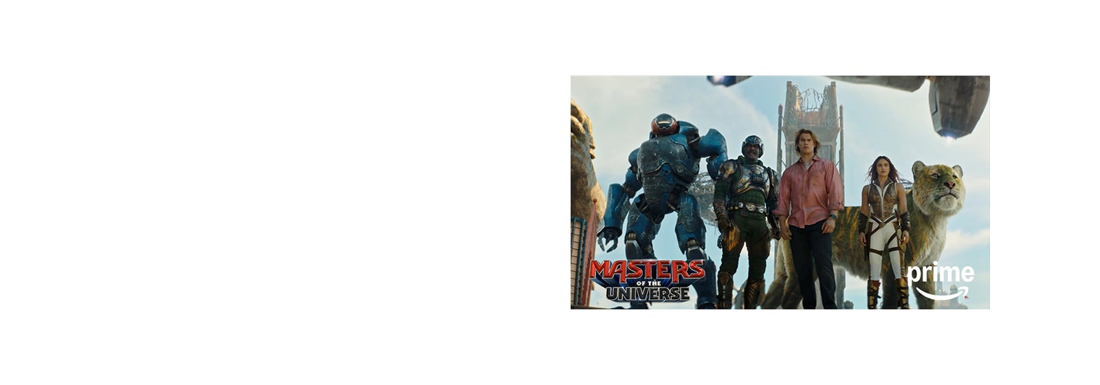 LG OLED evo AI G6 med Creator Original Picture Mode viser en scene fra Masters of the Universe med Amazon Prime Video-logoen og fremhever skaperens tiltenkte bildekvalitet.