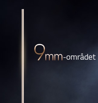 LG OLED evo AI W6 Wallpaper TV med Wallpaper-design i 9 mm-området fremhever sin ultratynne sideprofil mot en mørk bakgrunn, og understreker sømløs integrering i rommet gjennom sin bemerkelsesverdig tynne form.