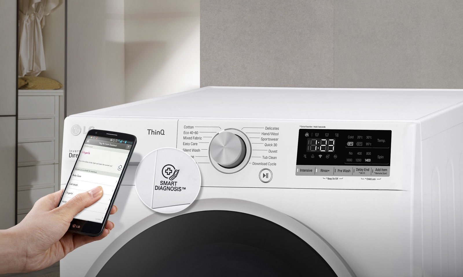 LG 9 kg Vaskemaskin(Hvit) Energiklasse D, AI DD™, Steam™, Smart