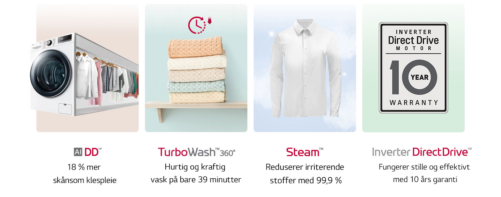 Dette er et bilde som oppsummerer produktet i fire kategorier.