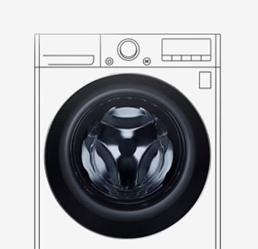 Bildet av vaskemaskinen med herdet glassdør er godt synlig.