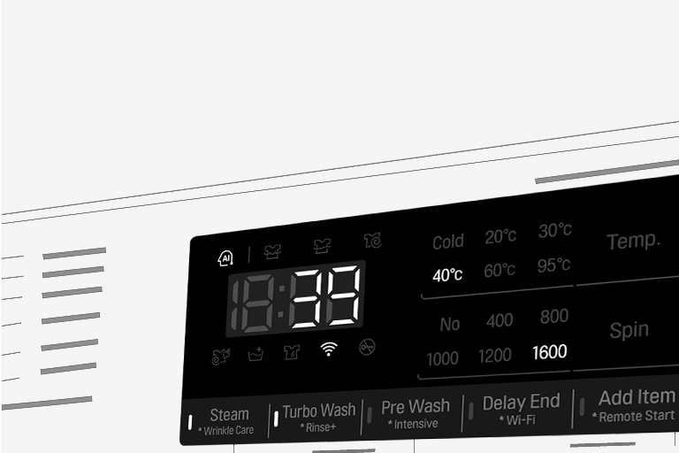 This is an enlarged image of the washing machine panel so that the display can be clearly seen.
