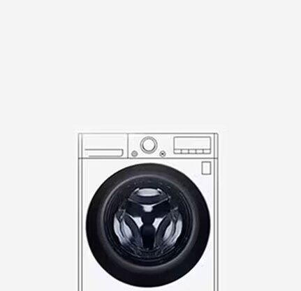 Bildet av vaskemaskinen med herdet glassdør er godt synlig.