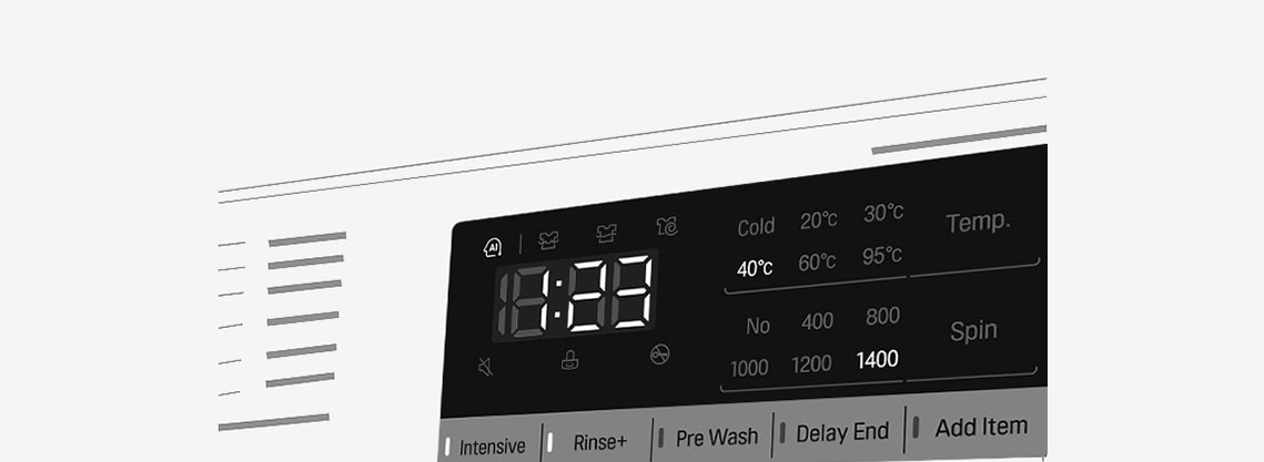 This is an enlarged image of the washing machine panel so that the display can be clearly seen.