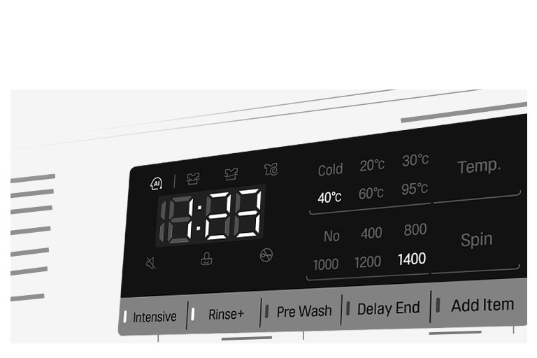 This is an enlarged image of the washing machine panel so that the display can be clearly seen.