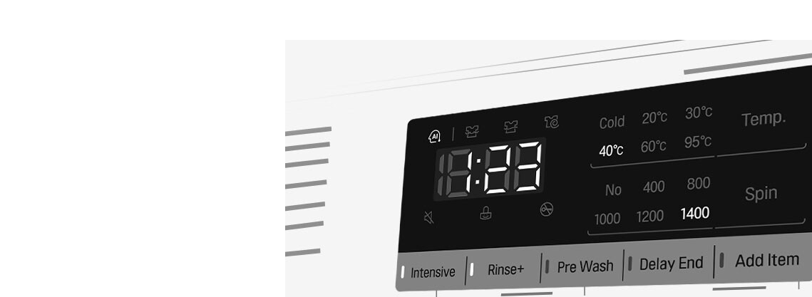 This is an enlarged image of the washing machine panel so that the display can be clearly seen.