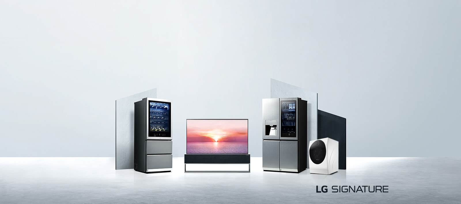 It shows a packshot of LG Signature products.