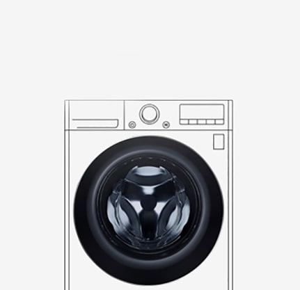 Bildet av vaskemaskinen med herdet glassdør er godt synlig.