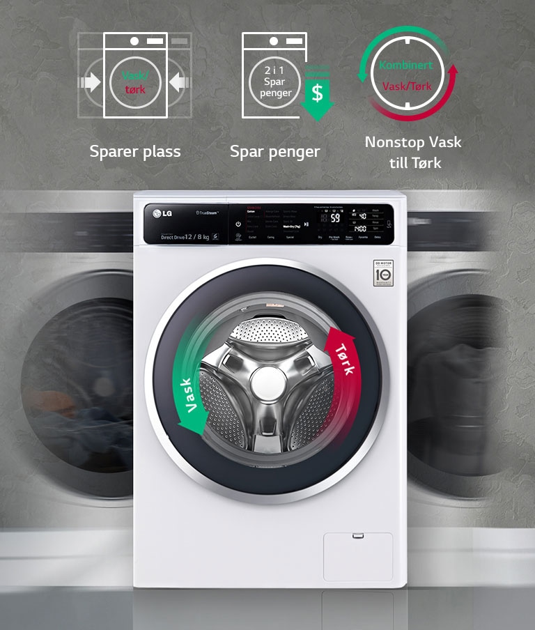 Vask og tørk i samme maskin			2