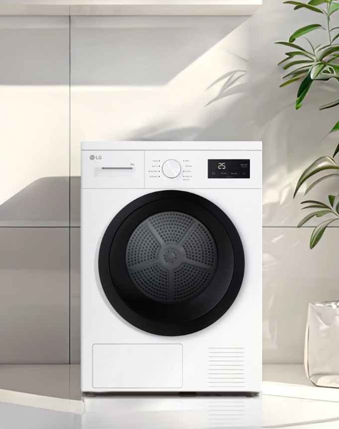 Frontmatet tørketrommel på vaskerommet