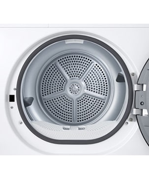 Nærbilde av tørketrommelen med døren åpen