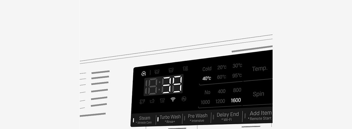 This is an enlarged image of the washing machine panel so that the display can be clearly seen.