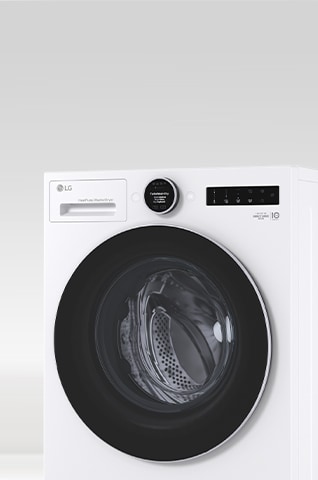 LG hvit frontmatet vaskemaskin med tørketrommel (WHX9516TLC) vises fra en lett sidevinkel.