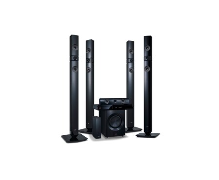 LG 5,1-kanals hjemmekinosystem med trådløse bakhøyttalere. Kraftige 1200 W høyttalere med aramidmembran. Ekstra SMART Blu-ray med nettleser, Wi-Fi, DLNA, Private Sound, 4K oppskalering og 3D-støtte. 5 sekunders oppstart. Tallboy bak- og fronthøyttalere., BH7530TWN