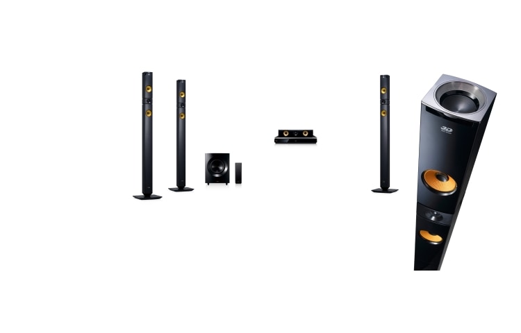 LG 9,1-kanals hjemmekinosystem med trådløse bakhøyttalere. Kraftige 1460 W høyttalere med aramidmembran. Ekstra SMART Blu-ray med nettleser, Wi-Fi, DLNA, Private Sound, 4K oppskalering og 3D-støtte. 5 sekunders oppstart. Tallboy front- og bakhøyttalere., BH9530TWN, thumbnail 4