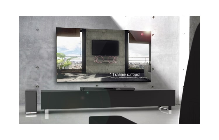 LG Med LG SoundPlate™ får du en bedre lydopplevelse fra flatskjerm-TV-en i en diskré og slank design. På bare 35 mm får du en fyldig og dyp 4.1-lyd med doble innebygde subwoofere. , LAB540, thumbnail 7