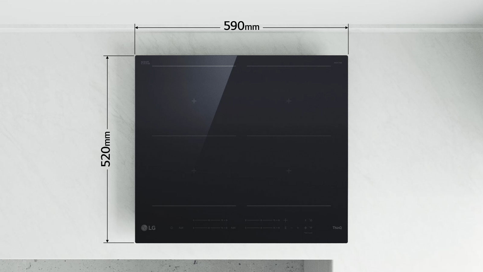 Dette bildet viser dimensjonene til Induksjonsplatetoppen.