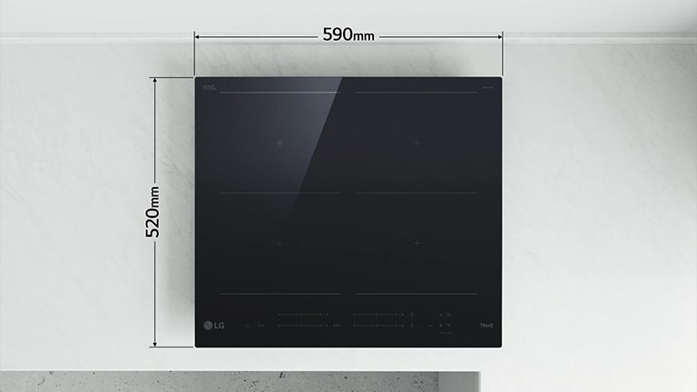 Dette bildet viser dimensjonene til Induksjonsplatetoppen.