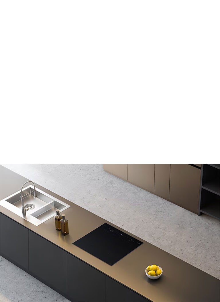 En animasjon som viser ulike innvendige kutt installert Induksjonsplatetopp.