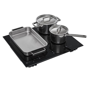 LG Induksjonstopp 59 cm med én Flex-sone, to vanlige soner og Boost-funksjon, right view with cookware, CBIZ2435B, thumbnail 9