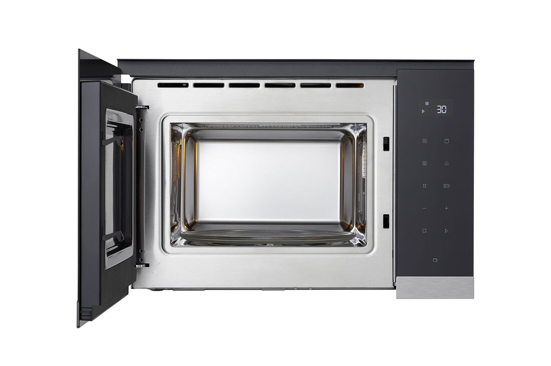 LG 25L innebygd mikrobølgeovn i rustfritt stål med automatisk tilberedning og grill, 900W, Front_Open, MG7Z2593D, thumbnail 2