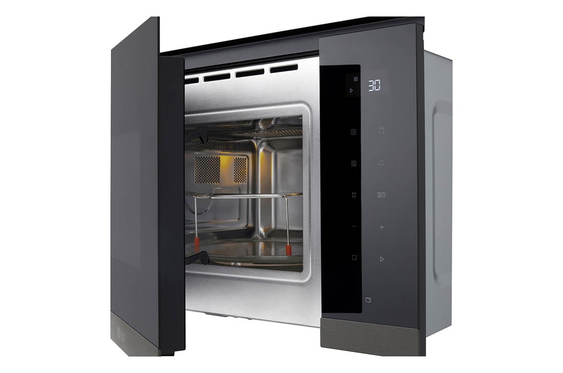 LG 25 liters innebygd mikrobølgeovn i mattsvart stål med automatisk tilberedning og grillfunksjon, 900 W, Right view , MG7Z2593B, thumbnail 4