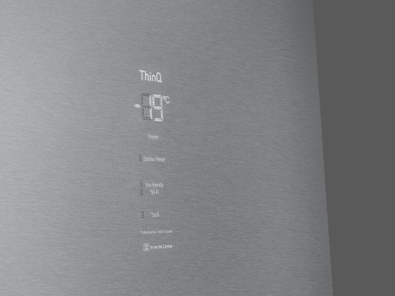 De metalliske berørings-knappene vises i bildet og er merket “Metal Touch Display”.