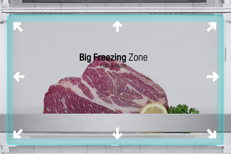Nærbilde av et stort fryseområde med store kjøttbiter.