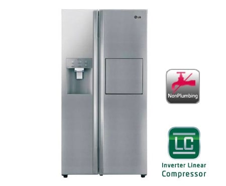 LG klassifisert side-by-side-skap med automatisk avriming og Non Plumbing isdispenser (nettovolum 508 liter), GS9166AVLZ