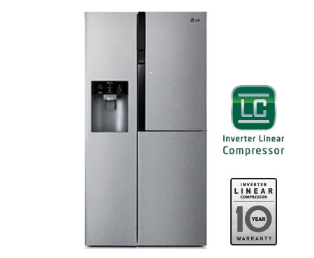 LG side-by-side-skap – med automatisk avriming, dør-i-dør oppbevaring og vann- og isdispenser (nettovol. 614 l), GS9366NSAZ