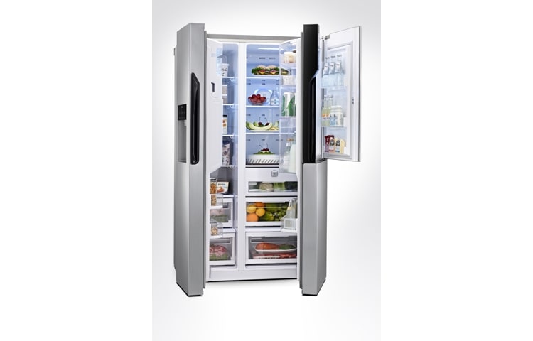 LG side-by-side-skap – med automatisk avriming, dør-i-dør oppbevaring og vann- og isdispenser (nettovol. 614 l), GS9366NSAZ, thumbnail 4