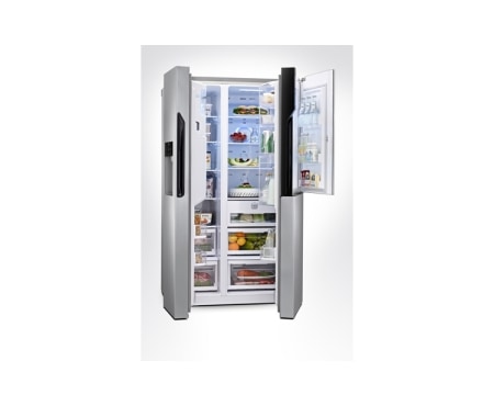 LG side-by-side-skap – med automatisk avriming, dør-i-dør oppbevaring og vann- og isdispenser (nettovol. 614 l), GS9366NSAZ, thumbnail 4