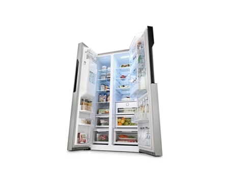 LG side-by-side-skap – med automatisk avriming, dør-i-dør oppbevaring og vann- og isdispenser (nettovol. 614 l), GS9366NSAZ, thumbnail 5