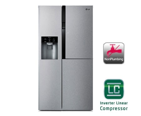 LG side-by-side-skap – med automatisk avriming en dør-i-dør oppbevaring og Non-plumbing vann- og isdispenser (nettovol. 614 l), GS9366NSDZ