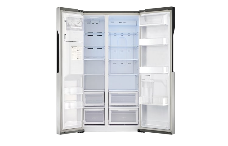 LG side-by-side-skap – med automatisk avriming og Non-plumbing vann- og isdispenser (nettovol. 614 l), GS9366PZYZL, thumbnail 2