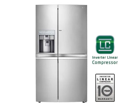 LG Side-by-side-skap – med automatisk avriming, dør-i-dør oppbevaring og vann- og isdispenser (nettovol. 596 l), GSJ976NSBZ