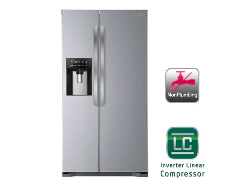 LG  side-by-side-skap med automatisk avriming og Non Plumbing isdispenser (nettovolum 508 liter), GSL325NSYV