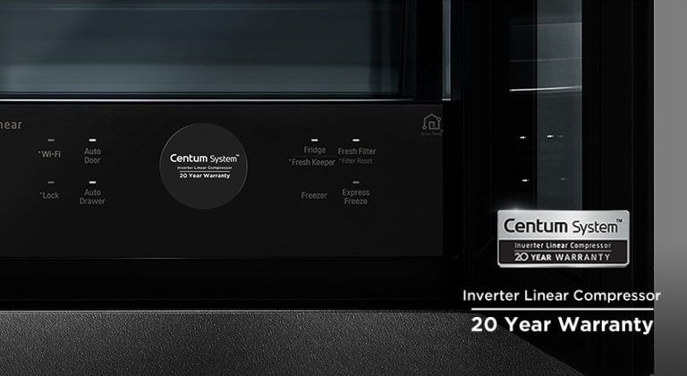 Nærbilde av Centum System-panelet til LG SIGNATURE-kjøleskapet.