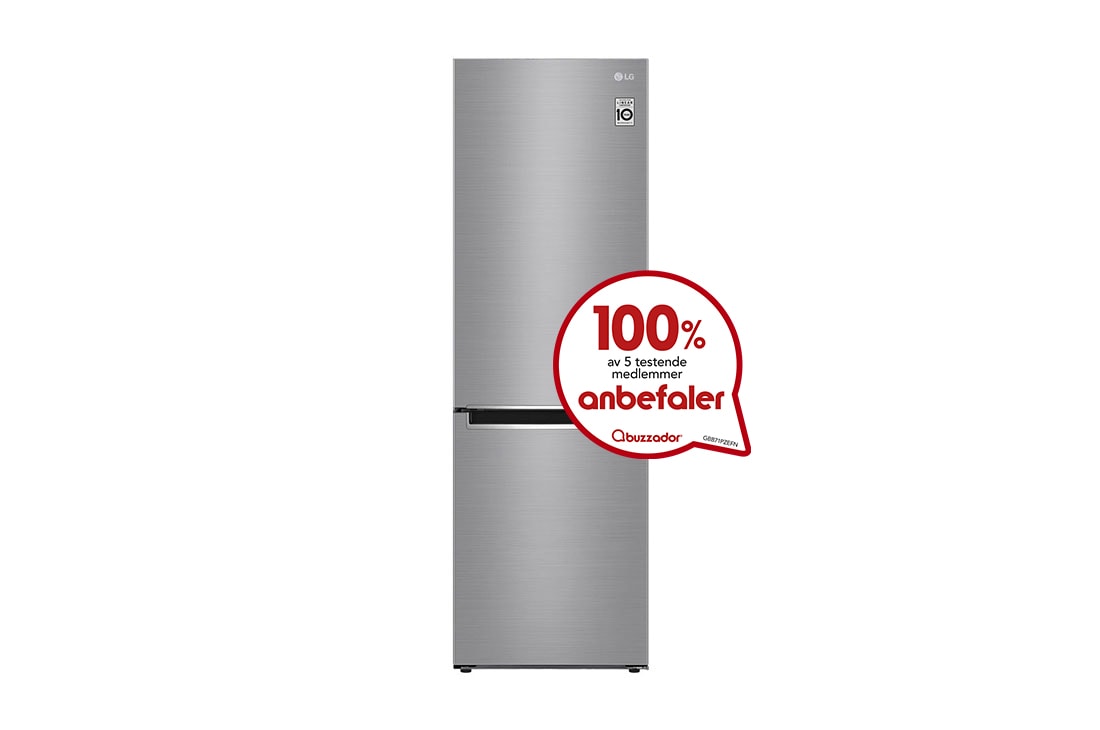 LG 1.86M 341L Kombiskap(Shiny Steel) - Energiklasse D, Door Cooling™, GBB71PZEFN