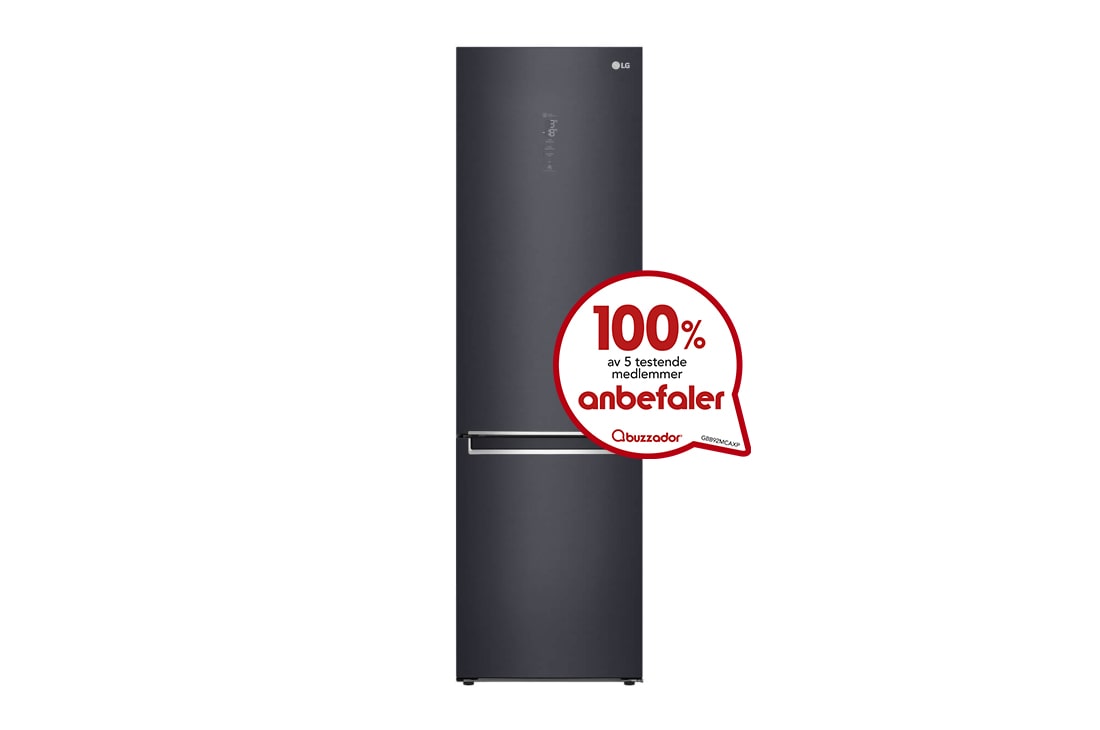 LG 2.03M 384L Kombiskap(Matte Black) - Energiklasse D, Door Cooling™ og Smart Diagnosis™ med Wi-Fi, GBB92MCAXP