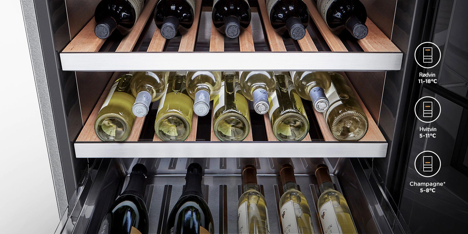 Ulike viner plasseres i ulike temperaturnivåer.