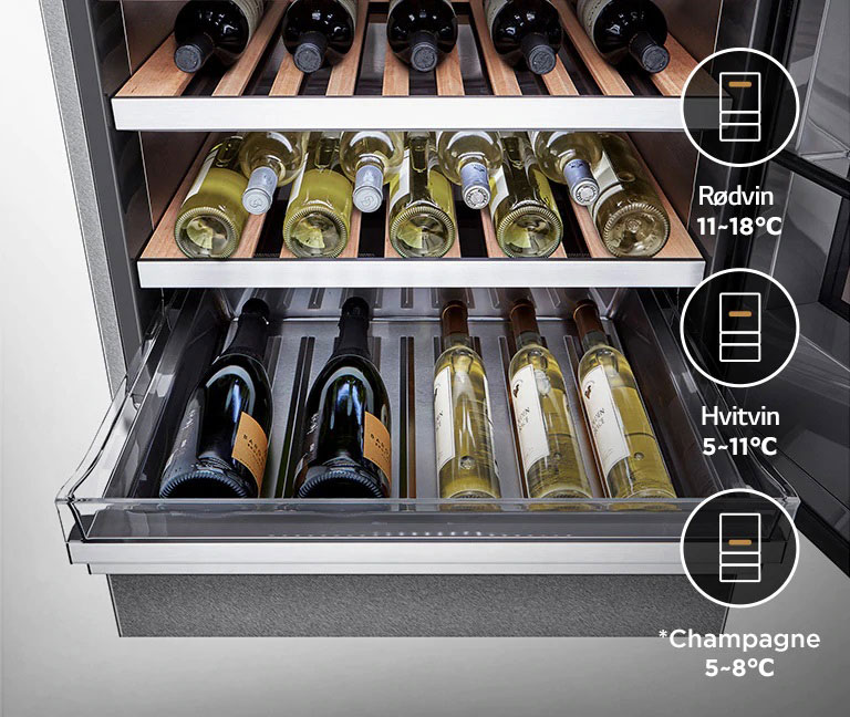 Ulike viner plasseres i ulike temperaturnivåer.