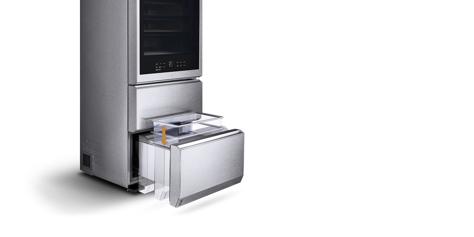 Skuffen i LG SIGNATURE-vinskapet løftes opp automatisk.