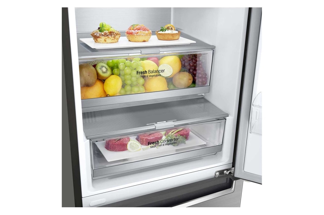 LG 2.03M 384L Kombiskap(Shiny Steel) - Energiklasse D, Door Cooling™ og Smart Diagnosis™ med Wi-Fi, GBB72PZUFN, thumbnail 4