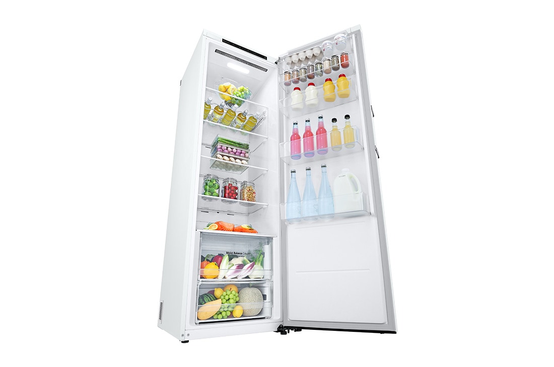 LG 386L Frittstående kjøleskap (hvit) - Energiklasse E, Door Cooling™, LINEARCooling™, Moist Balance Crisper ™, Sett fra venstre, åpent med mat, GLT51SWGSZ, thumbnail 9