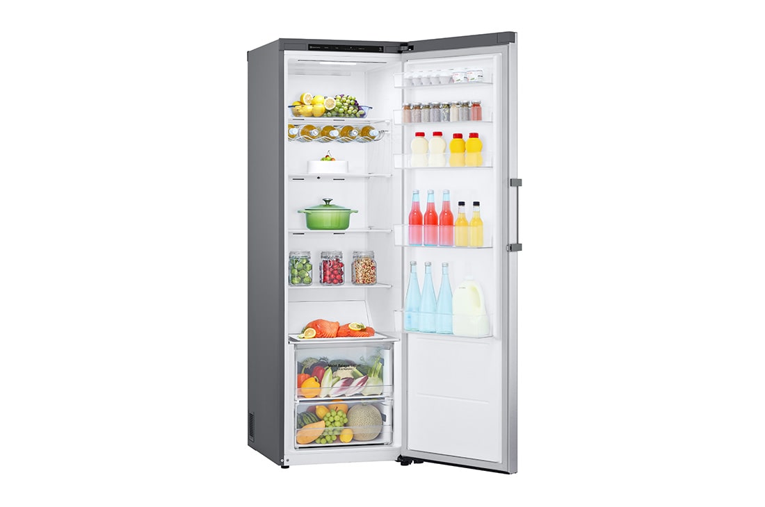 LG 386L Frittstående kjøleskap (Shiny Steel) - Energiklasse E, Door Cooling™, LINEARCooling™, Moist Balance Crisper™, Venstre side, åpent med mat, GLT51PZGSZ, thumbnail 12