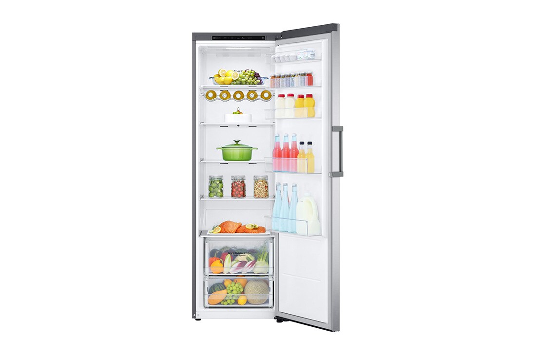 LG 386L Frittstående kjøleskap (Shiny Steel) - Energiklasse E, Door Cooling™, LINEARCooling™, Moist Balance Crisper™, Front, åpent, GLT51PZGSZ, thumbnail 4