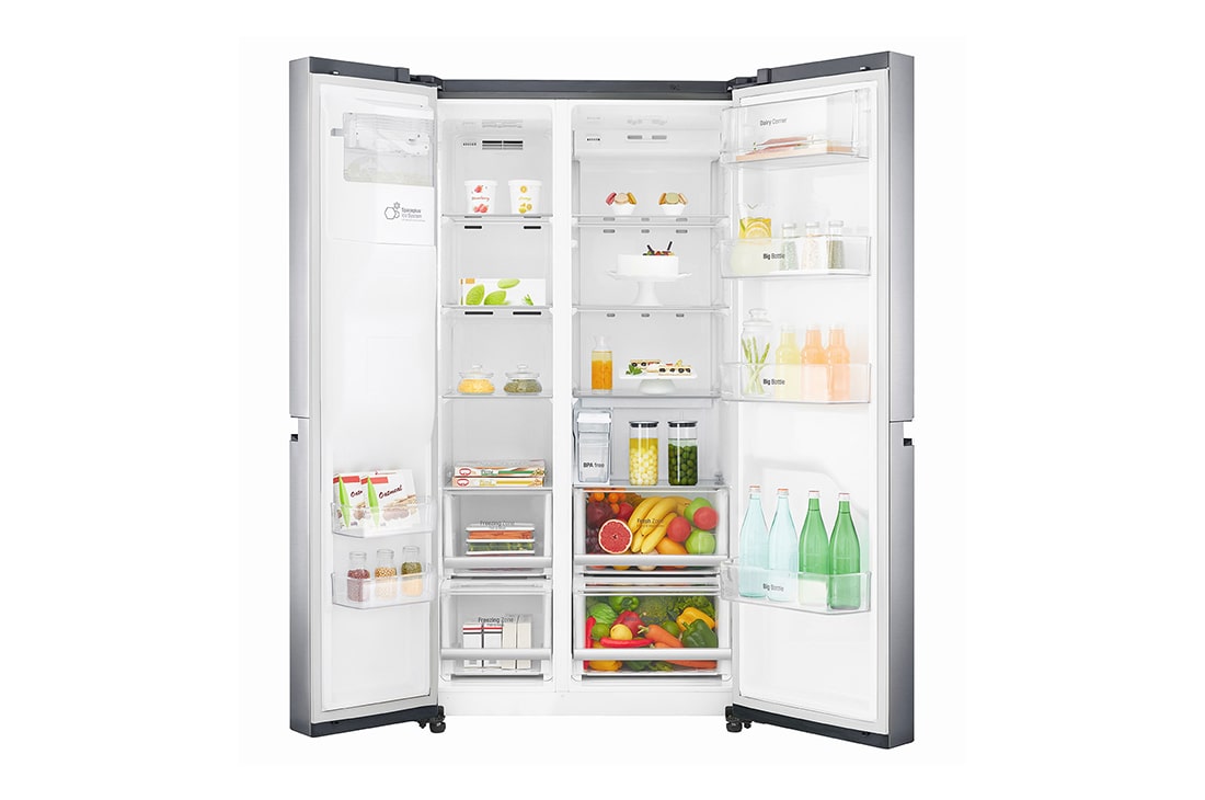 LG 625L Side by Side (Shiny Steel) - Energiklasse F, Vann/isdispenser uten vanntilkobling og Smart Diagnosis™ med Wi-Fi, GSL761PZUZ, GSL761PZUZ, thumbnail 2