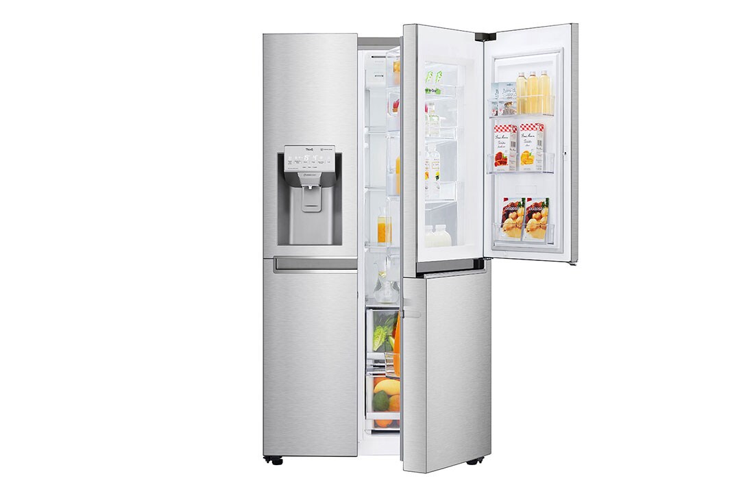 LG 625L Door in Door™ Side by Side (Noble Steel) - Energiklasse E, Vann/isdispenser uten vanntilkobling og Smart Diagnosis™ med Wi-Fi, Front Door Open Food, GSJ960NSZE